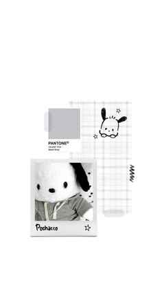 an image of a white teddy bear with a black and white dog on it's back