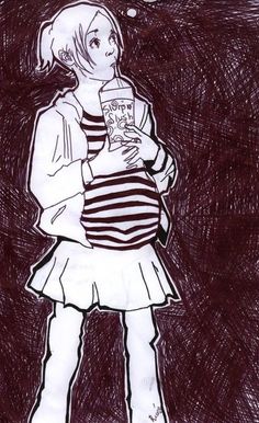 a drawing of a girl holding a book