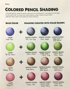 the different shades of colored pencil shading are shown in this poster, with instructions for each