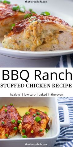 bbq ranch stuffed chicken recipe in a white bowl