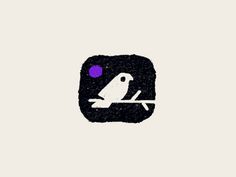 a bird sitting on top of a tree branch next to a purple dot in the sky