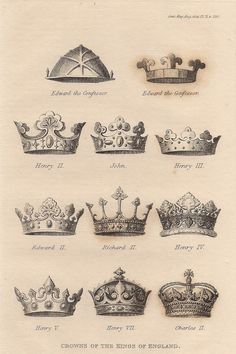 an old book with many different crowns on it