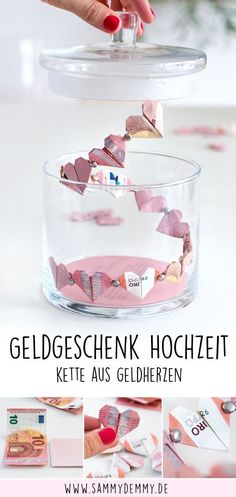 the cover of an article about how to make origami hearts in glass bowls