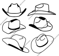 four hats with different shapes and colors on them, each one has a cowboy's hat