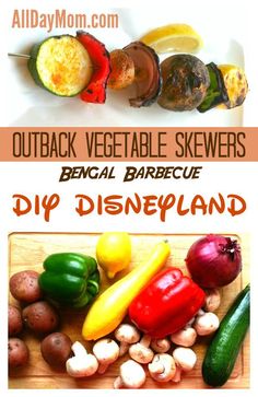 an image of vegetables on a cutting board with the words outback vegetable skewers