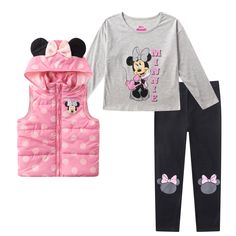 PRICES MAY VARY. Officially Licensed Disney Minnie Mouse, Disney Princess, and Frozen Elsa and Anna Toddler and Little Girl Clothes. Discover the ideal blend of style and comfort with our cool and trendy Disney Long Sleeve Shirt, Vest, and Leggings Pants Set for toddlers and little girls. Contains a cozy hooded vest, a soft long sleeve shirt, and stylish legging pants, all adorned with captivating graphics of your little girls favorite characters, including Minnie Mouse, Disney Princesses, and F Toddler Minnie Mouse Outfit, Disney Outfits Girls, 2t Girl Clothes, Casual Long Sleeve Minnie Mouse Hoodie, Disney Minnie Mouse Long Sleeve Tops, Disney Princess Shoes, Minnie Mouse 2nd Birthday Party T-shirts & Tank Tops, Minnie Mouse Long Sleeve Cotton Hoodie, Pink Minnie Mouse Crew Neck T-shirt