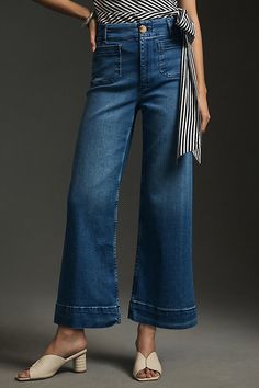 Give a nod to mod with the Colette. Cropped with *flare*, our rave-reviewed silhouette charms with a form-fitting high rise and a breezy wide leg. Wide Leg Jeans Cropped, Cropped Wide Leg Jeans, Blue Fits, Loose Blouse, Little White Dresses, Fashion Over 40, Wide Leg Denim, Country Club, Denim Fashion