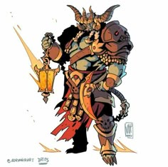 an image of a cartoon character with horns and armor holding a lantern in his hand