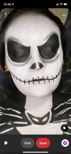 Jack The Pumpkin King Face Paint, How To Paint Jack Skellington Face, Skeleton Facepainting Kids, Jack The Skeleton Face Paint, Jack Skellington Makeup Tutorial, Oogie Boogie Face Makeup, Jack Skellington Costume Makeup, Jack The Pumpkin King Makeup, Dr Finklestein Costume