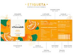 an orange label with information about the product and its description on it's side