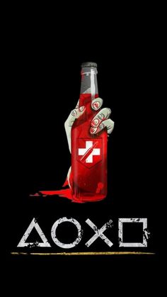 a red bottle with the word aox on it and hands in front of it