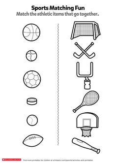 sports matching fun worksheet for kids to practice their skills on the ball and net