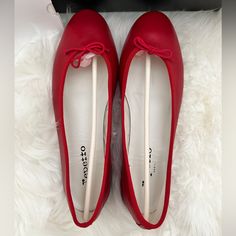 Used Twice. Color: Flamme (Red) Sz: 40.5 Purchased In Paris, France At The Repetto Store. Repetto Store, Repetto Ballet Flats, Sky Doll, Repetto Shoes, Flat Color, Paris France, Ballet Flats, Ballet, Paris