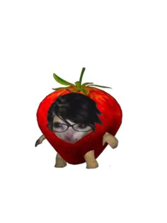 an animated image of a woman with glasses and a strawberry on her head