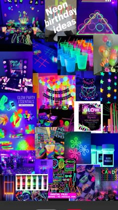 a collage of neon lights and decorations