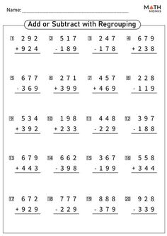 the addition worksheet for subtracting numbers with regroups in it