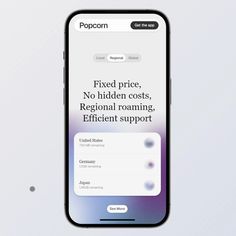 an iphone with the text fixed price, no hidden costs, regional roaming efficient support