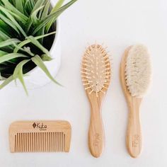 Bamboo Hair Brush, Cradle Cap, Kyte Baby, Baby Bamboo, Bamboo Brush, Comb Set, Goat Hair, Bamboo Handles, Grooming Kit