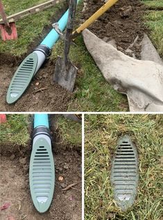 there are three pictures of different tools in the ground