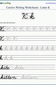 cursive writing worksheets letter k