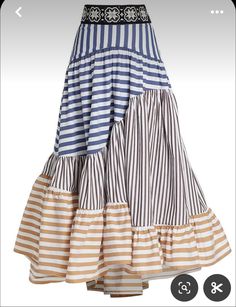 Unique Skirts Design, Ropa Upcycling, Skirt Inspiration, Cotton Midi Skirt, Striped Midi Skirt, Striped Skirt, Sewing Skirts, Fashion Sewing Pattern, Mode Inspo