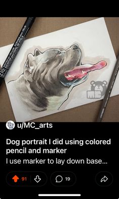 a drawing of a dog with its tongue out and the caption below it says, u / m - arts