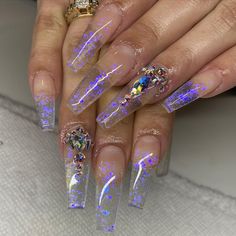 Interesting Nails, Nail Vibes, Secret Nails, Clear Acrylic Nails, Girly Acrylic, Transparent Nails, Nails Diy, Blue Nail, Glass Nails