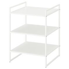 three tiered white shelf unit