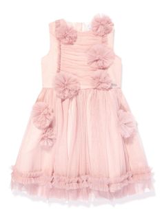 flamingo pink tulle overlay fully ruffled appliqué detailing round neck rear zip fastening sleeveless flared skirt full lining Jessie And James, Meadow Dress, Dear Baby, Dress With Jean Jacket, Teen Boy Outfits, Chic Aesthetic, Dolce And Gabbana Kids, Flamingo Pink, Twirl Dress