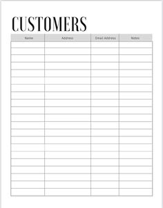 a customer sign up sheet with the words customers in black and white letters on it