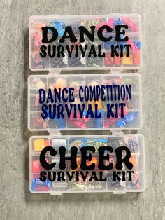 Dance Team GiftDance Dance Survival KitThe perfect giftDance recital giftCheer GiftDance Brother Gift Competition season is hereI'm excited to add the DANCE survival kitsYou can order empty or add candyThese make great giftsand can be used to hold a variety of hairmakeupor snacksThe lettering can be done in any colorIt can also say dance brother etc just askThese cases are larger than the travel kitsand measure 4 3/4L x 9W x 1HThese are perfect for dancerscheerleadersgymnasts,and anyone who lik Cheer Gift Bags Ideas, Dance Recital Must Haves, Dance Gift Ideas For Team, Cheer Gifts For Competition, Dance Competition Snacks, Cheer Survival Kit Ideas, Cheer Team Gift Ideas, Gifts For Dance Team, Dance Sister Gift Ideas