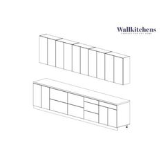 an outline drawing of a wall unit with doors and drawers on each side, along with the words walklitenss above it