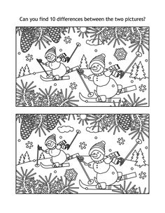 christmas coloring pages for kids with snowmen and pine trees in the background, which is also