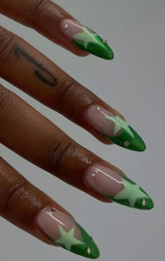 Almond Color French Tip Nails, French Tip Nail Ideas Almond, French Tip Nail Designs Almond, Almond Nails Designs Summer 2024, Gel Nail Extensions Designs, Colorful Star Nails, Different Color French Tips, Two Color French Tip Nails, Classic Summer Nails