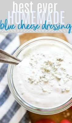 the best ever homemade blue cheese dressing in a mason jar with tomatoes on the side