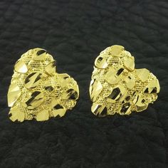 Yellow Gold Heart Nugget Stud Earrings, Heart earrings, Gold Heart Earrings,10k Nugget Earrings, Gol