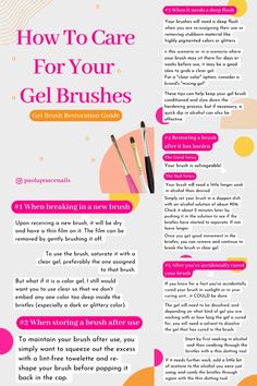 A comprehensive guide for maintaining your gel nail brushes How To Clean Gel Nail Brush, Nail Lesson, Nail Tech Tips, Nail Tutorial Videos, Esthetics Room