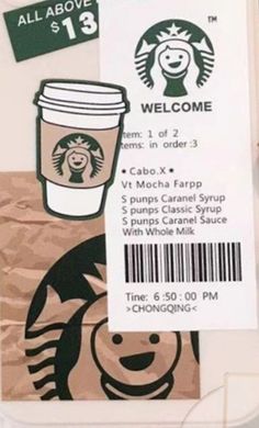 the starbucks coffee card is on display