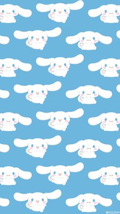 a blue background with white rabbits on it