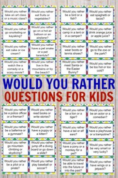 the words would you rather know what to do with these question cards for kids?