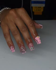 Nails Short Acrylic Designs, Cute Nail Designs With Charms, Nails With Charms Medium, Nail With Charms, Cute Nails With Charms, Cute Nails Acrylic Short, Short Nail Inspired, Pink Nails With Charms, Nail Charm Designs