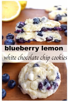 blueberry lemon white chocolate chip cookies on a cutting board