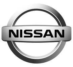 the nissan logo is shown in black and white, with an oval frame around it