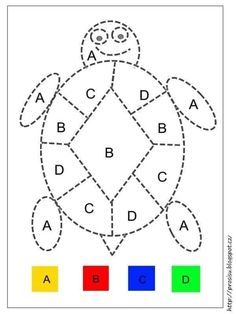 a turtle with letters and numbers to color