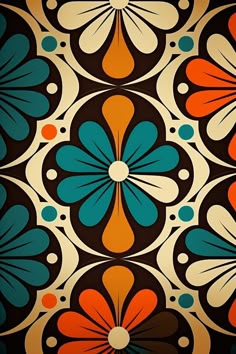 an abstract design with orange, blue and green flowers on black background for wallpaper