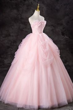 A-Line Quinceanera Dresses Strapless Pink Tulle Long Formal Gown Sweet 16 Princess Dress Green Quince Ideas, Prom Dress Pink Long, Long Sweet 16 Dresses, Fancy Dresses Wedding, Big Prom Dresses, Ballroom Extravaganza, Long Elegant Prom Dresses, Pink Long Prom Dress, Tulle Pink