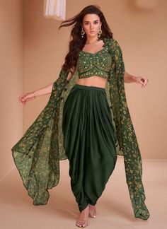 Bottle satin readymade dhoti set cape suit 5351