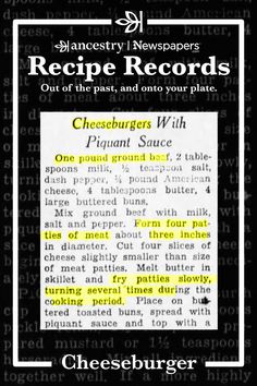 cheeseburger recipe records on the menu