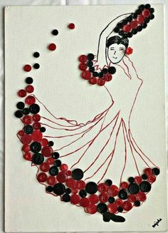 a painting with red and black buttons in the shape of a woman's dress