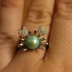 Beautiful Real, Natural Pearl- Teal On A Super Cute And Fun Crab Setting. Adjustable Ring Band Size 5-7 Nwot Model Wears A Size 5.5 Ring For Reference. *Not Included In Jewelry Sale* Crab Ring, Crab Jewelry, Bubble Ring, Jewelry Sale, Ring Color, Natural Pearl, Ring Band, Natural Pearls, Adjustable Ring